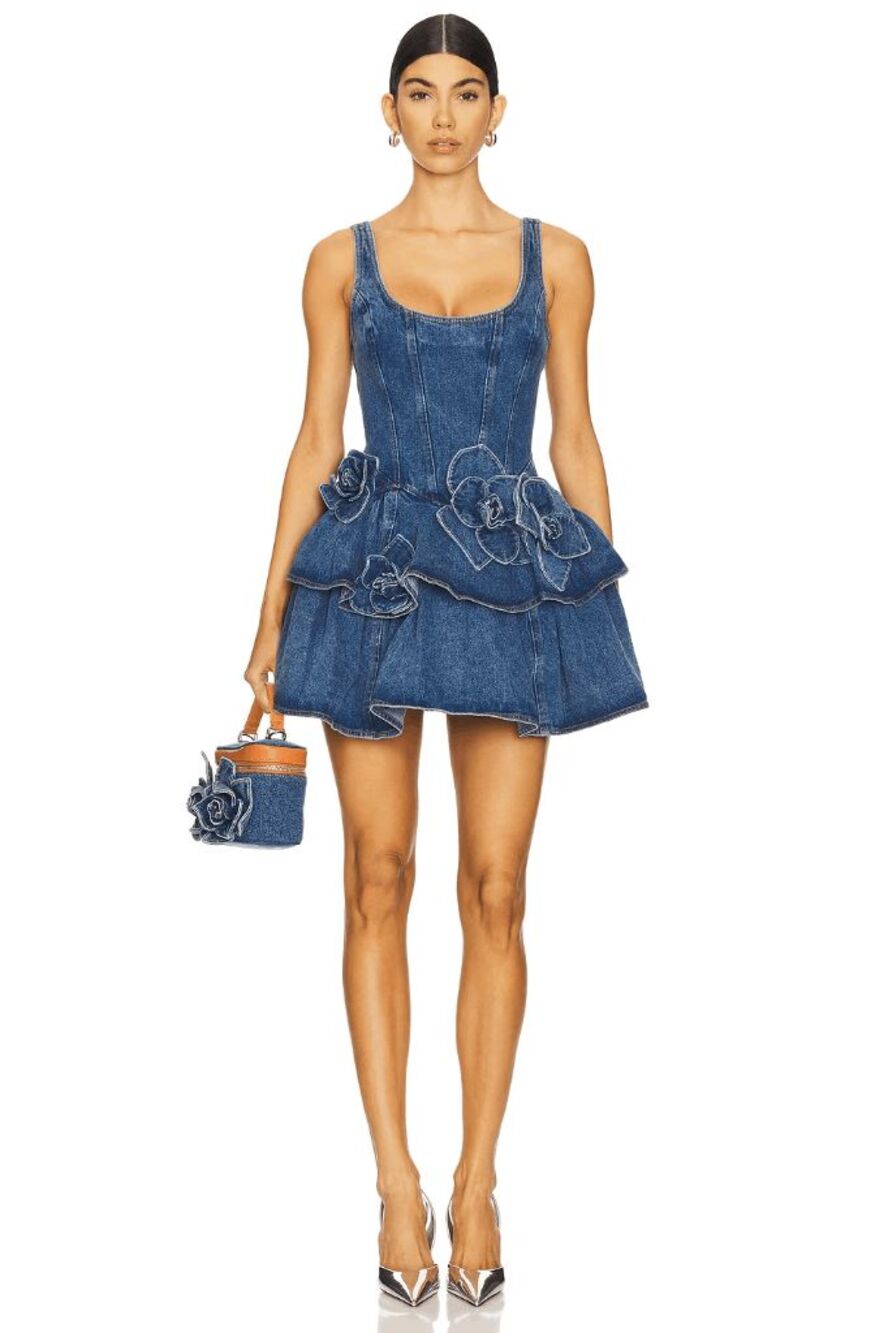AKNVAS Devyn Saxe Blue Denim Ruffle Dress in Saxe Blue Size US 4 $695